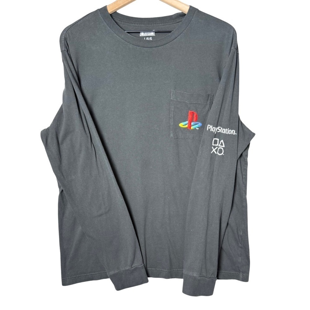 Playstation American Eagle Black Long Sleeve Shirt Logo Pocket Embroidered L